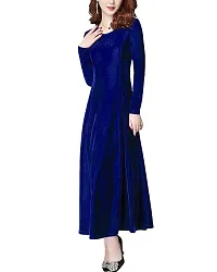 Women Royal Blue Velvet Long Dress-thumb1