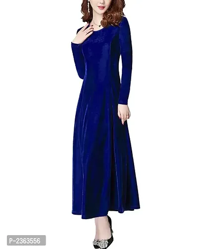 Women Royal Blue Velvet Long Dress-thumb2