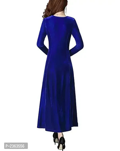 Women Royal Blue Velvet Long Dress-thumb3
