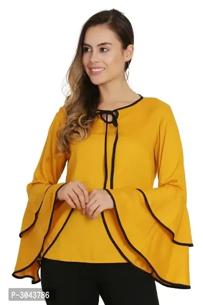 Mustured Piping High Flair Bell Sleeves Top