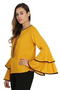 Mustured Piping High Flair Bell Sleeves Top-thumb3