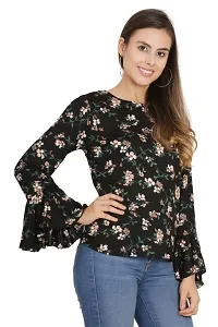 Women Black Floral Printed Bell Sleeves Top-thumb3