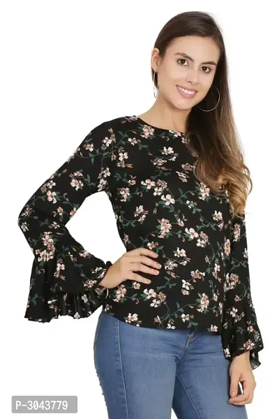 Women Black Floral Printed Bell Sleeves Top-thumb4