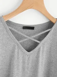 Vivient Women Grey Plain Cross Neck Top-thumb1