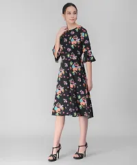Vivient Women Black High Floral Printed Midi Dress-thumb1