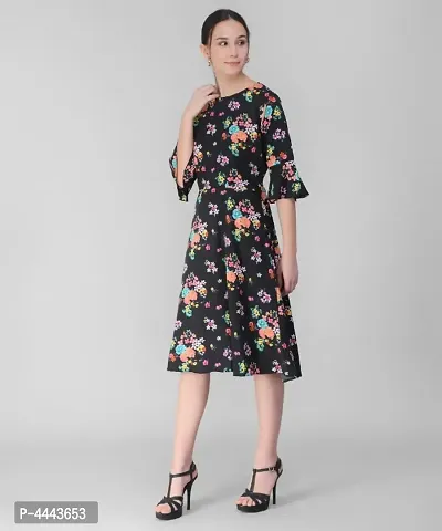 Vivient Women Black High Floral Printed Midi Dress-thumb2