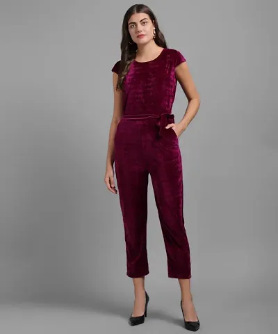 Stylish Velvet Solid Jumpsuit For Women