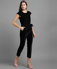 Vivient Women Black Plain Velvet Jumpsuits-thumb4