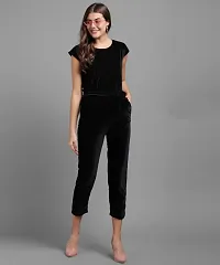 Vivient Women Black Plain Velvet Jumpsuits-thumb2