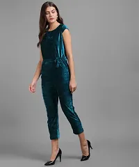 Vivient Women Dark Green Plain Velvet Jumpsuits-thumb3