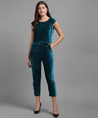 Vivient Women Dark Green Plain Velvet Jumpsuits-thumb1