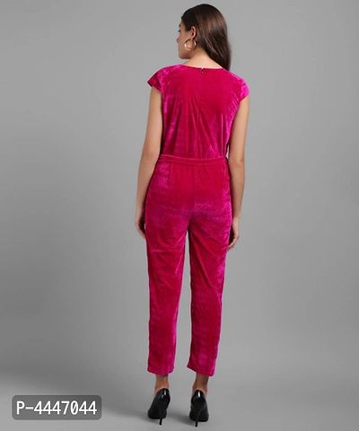 Vivient Women Pink Plain Velvet Jumpsuits-thumb2