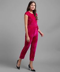 Vivient Women Pink Plain Velvet Jumpsuits-thumb2