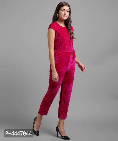 Vivient Women Pink Plain Velvet Jumpsuits-thumb3
