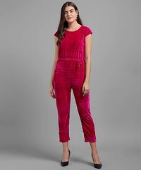Vivient Women Pink Plain Velvet Jumpsuits-thumb3
