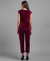 Vivient Women Maroon Plain Velvet Jumpsuits-thumb2