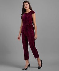 Vivient Women Maroon Plain Velvet Jumpsuits-thumb1