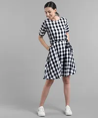 Women Black Check Printed Short Dress-thumb3