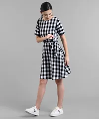 Women Black Check Printed Short Dress-thumb1