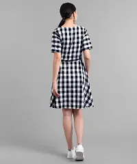 Women Black Check Printed Short Dress-thumb2