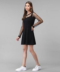 Elizy Women Black Plain Short Hosery Dress-thumb1