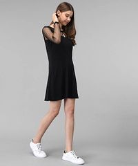 Elizy Women Black Plain Short Hosery Dress-thumb2