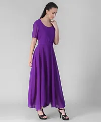 Vivient Women Purple Plain Georgette Dress-thumb2