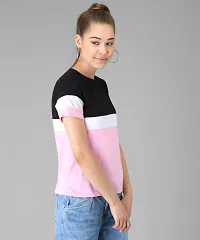 Vivient Women Black White Pink Colour Block T-shirt-thumb1