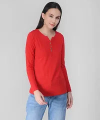 Vivient Women Red Button Plain Tshirt-thumb1