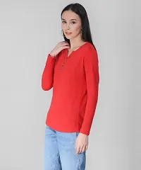 Vivient Women Red Button Plain Tshirt-thumb2