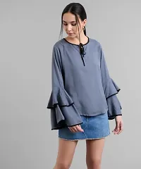 Vivient Women Dark Grey High Frill Rayon Top-thumb1