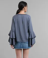 Vivient Women Dark Grey High Frill Rayon Top-thumb3