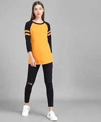 Vivient Women Mustured Plain Black Sleeve T-shirt-thumb2