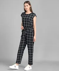 Women Black Check Front Knot Printed Jumpsuits-thumb2