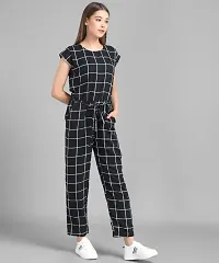 Women Black Check Front Knot Printed Jumpsuits-thumb1