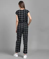 Women Black Check Front Knot Printed Jumpsuits-thumb2