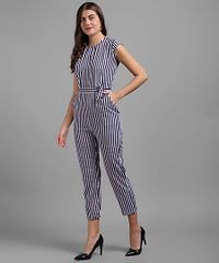 Vivient Women Nevy Blue Small Stripe Printed Front Knot Jumpsuits-thumb1