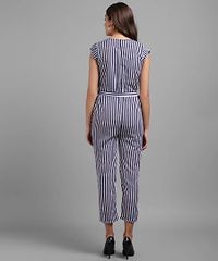 Vivient Women Nevy Blue Small Stripe Printed Front Knot Jumpsuits-thumb3