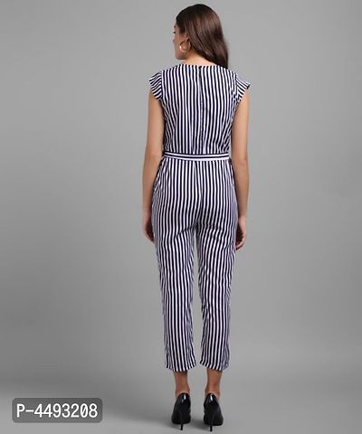 Vivient Women Nevy Blue Small Stripe Printed Front Knot Jumpsuits-thumb4