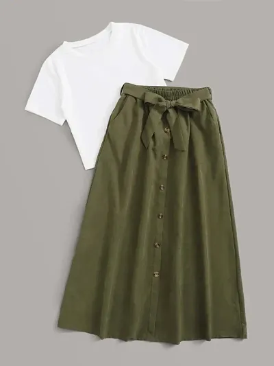 Cotton Blend Top and Skirt Set
