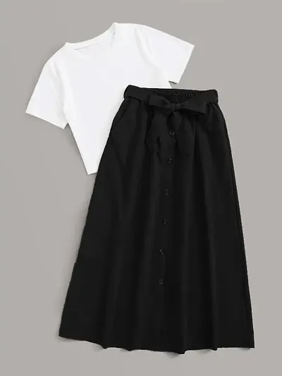 Cotton Blend Top and Skirt Set