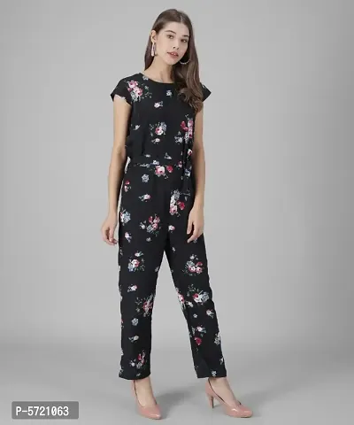 Vivient women Black Base floral printed jumpsuits-thumb2