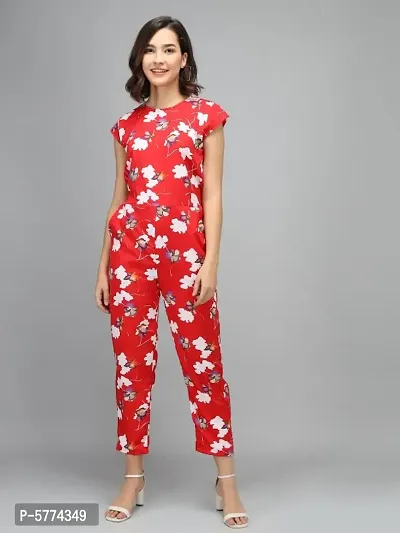 Women Red Color White Flower Printed Jumpsuit-thumb0