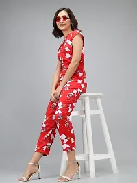 Women Red Color White Flower Printed Jumpsuit-thumb1