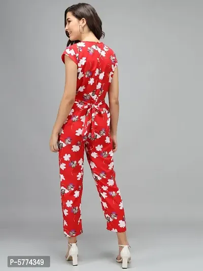Women Red Color White Flower Printed Jumpsuit-thumb3