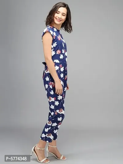 Women Navy Blue Color White Flower Printed Jumpsuit-thumb3