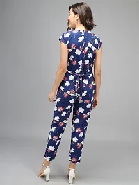 Women Navy Blue Color White Flower Printed Jumpsuit-thumb1