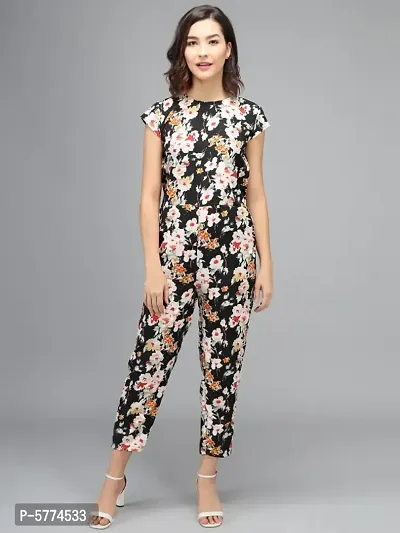 Women Black and White Flower Printed Jumpsuit