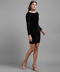 Women Black Plain Velvet Short Dress-thumb1