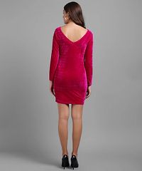 Stylish Velvet Pink Solid Dress For Women-thumb2